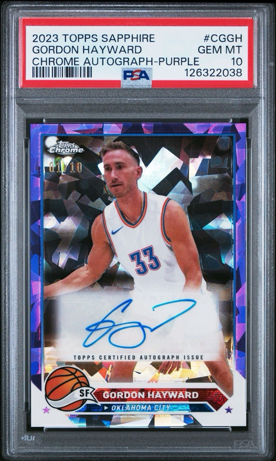 2023-24 Topps Chrome Sapphire Autographs Purple Gordon Hayward #d /10 - PSA 10