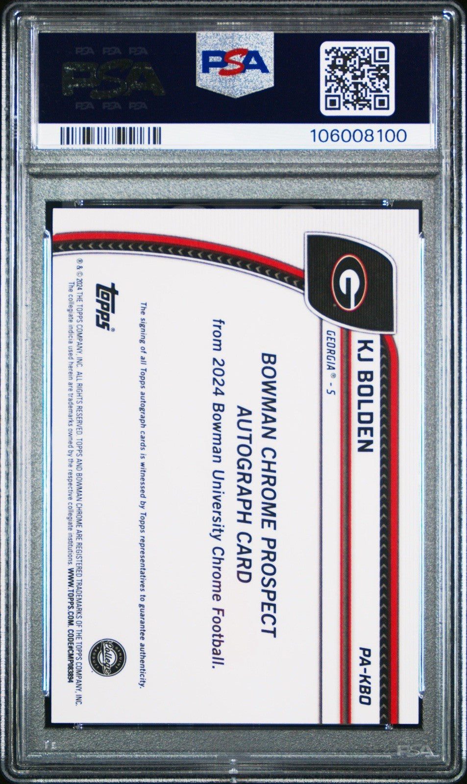 2024 Bowman U Chrome #115 KJ Bolden 1st RC Rookie Gold Auto /50 PSA 9