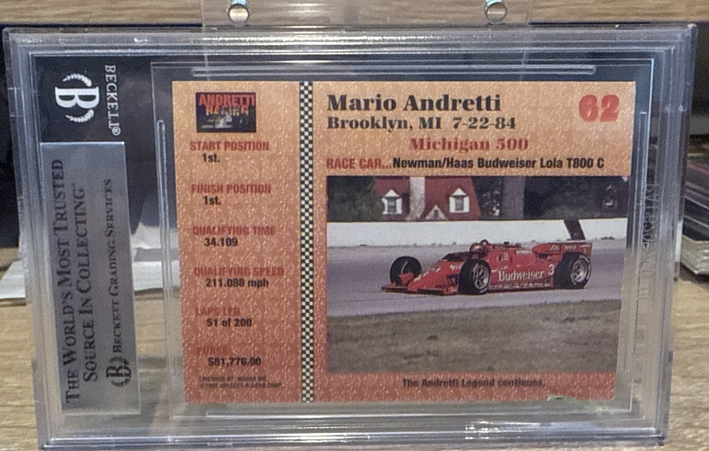 MARIO ANDRETTI Signed 1992 Collect A Card #62 Beckett BAS encased Indy Racing