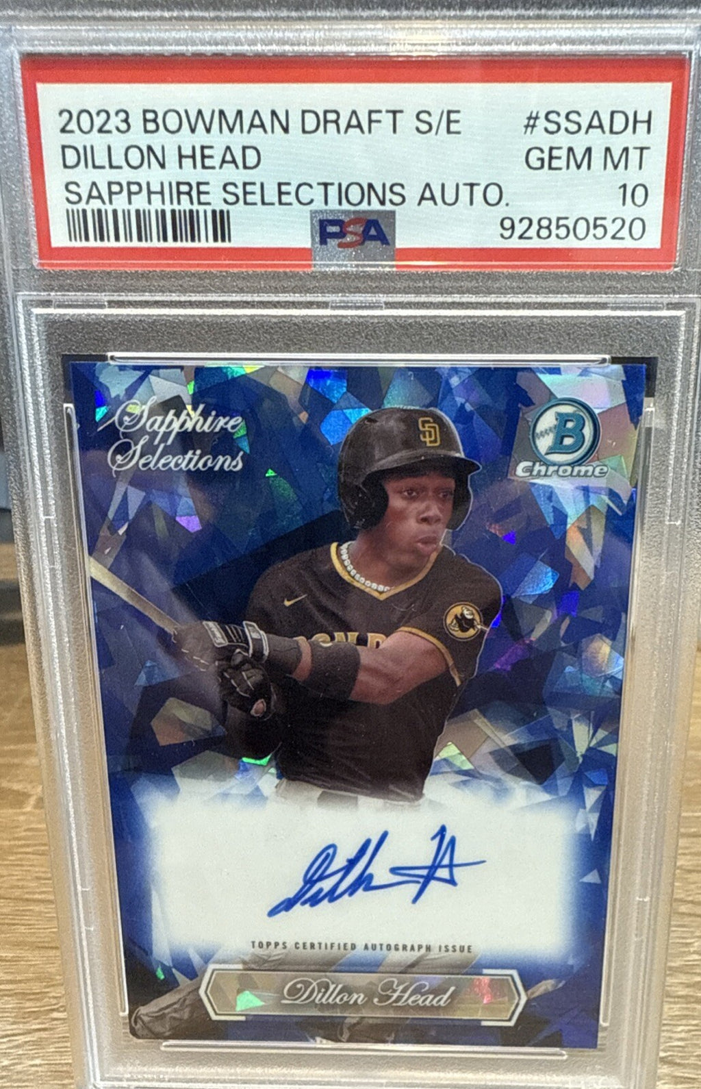 Dillon Head 2023 BOWMAN DRAFT SAPPHIRE SELECTIONS AUTO PSA GEM MINT 10
