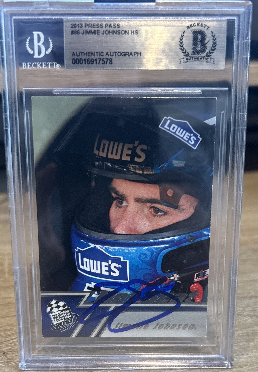 2013 Press Pass JIMMIE JOHNSON #86 SIGNED AUTOGRAPH BECKETT BAS Slab