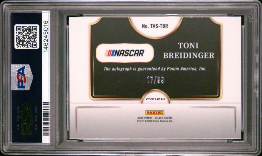Toni Breidinger 2025 Panini Select Trackside Blue Prizm  Auto /99 - PSA 10 Gem