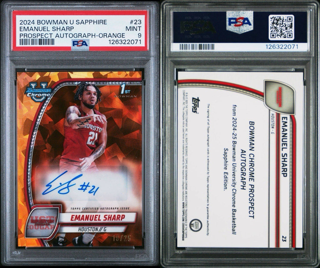 2025 Bowman U Sapphire Emanuel Sharp Orange Auto #d /25 - PSA 9
