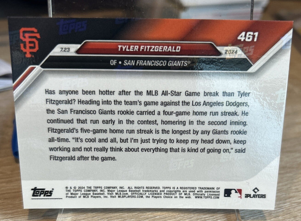 Tyler Fitzgerald RC Giants HR Streak 2024 MLB TOPPS NOW #461 Purple Parallel /25