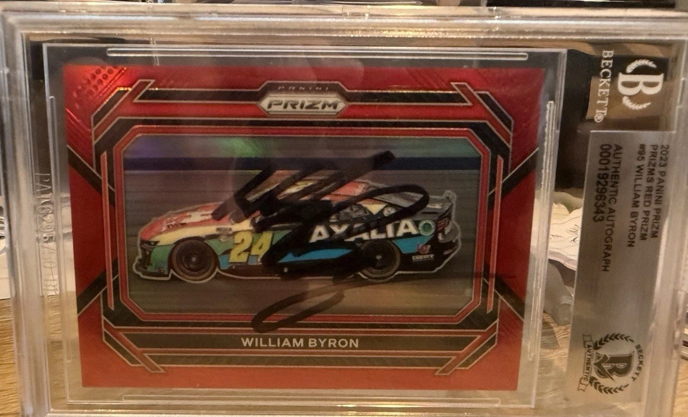 Signed 2023 Panini Prizm Red #95 William Byron  - Beckett BAS Slab