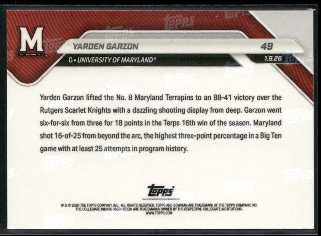 2025-26 Bowman U Now #49 Yarden Garzon Orange #/25