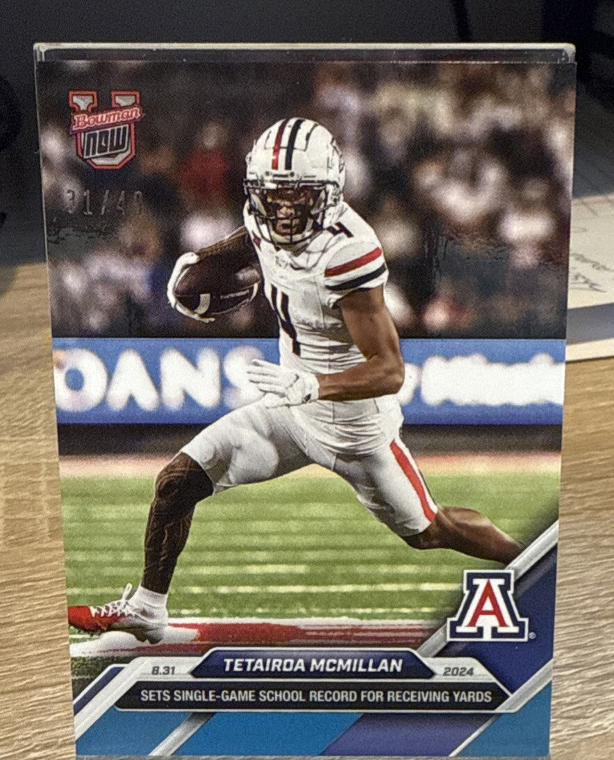 Tetairoa McMillan Univ Arizona Record 2024 Bowman U Now Blue Parallel #d /49