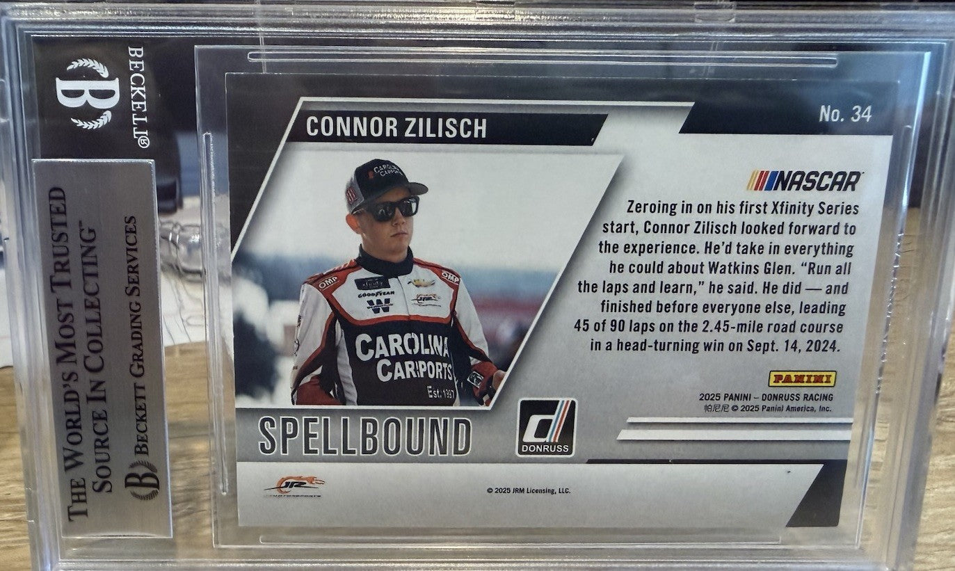 Signed Connor Zilisch 2025 Donruss Spellbound Holo /199 #34- Beckett BAS Slab