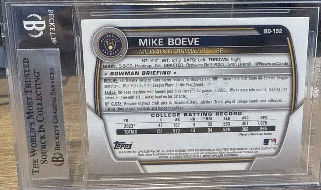 Mike Boeve Auto 2023 Bowman 1st Draft BAS Beckett Authentic On Card Signed