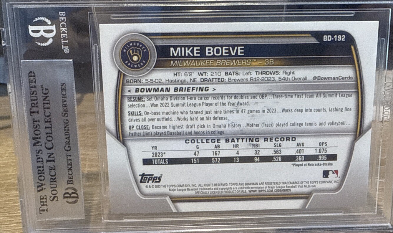 Mike Boeve Auto 2023 Bowman 1st Draft BAS Beckett Authentic On Card Signed