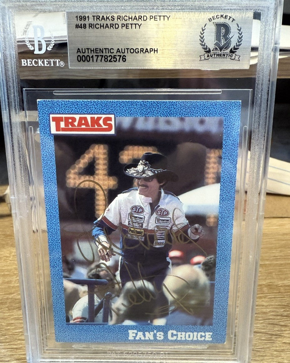 Signed Richard Petty 1991 Traks #46 NASCAR Beckett BAS Slab