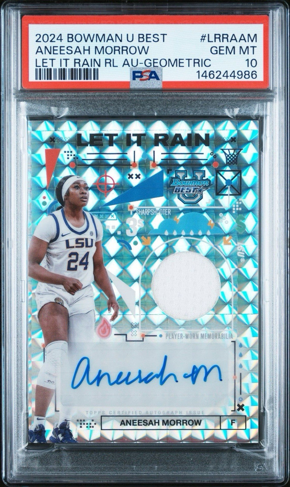 ANEESAH MORROW 2024-25 BOWMAN U BEST LET IT RAIN PATCH GEOMETRIC AUTO - PSA  10