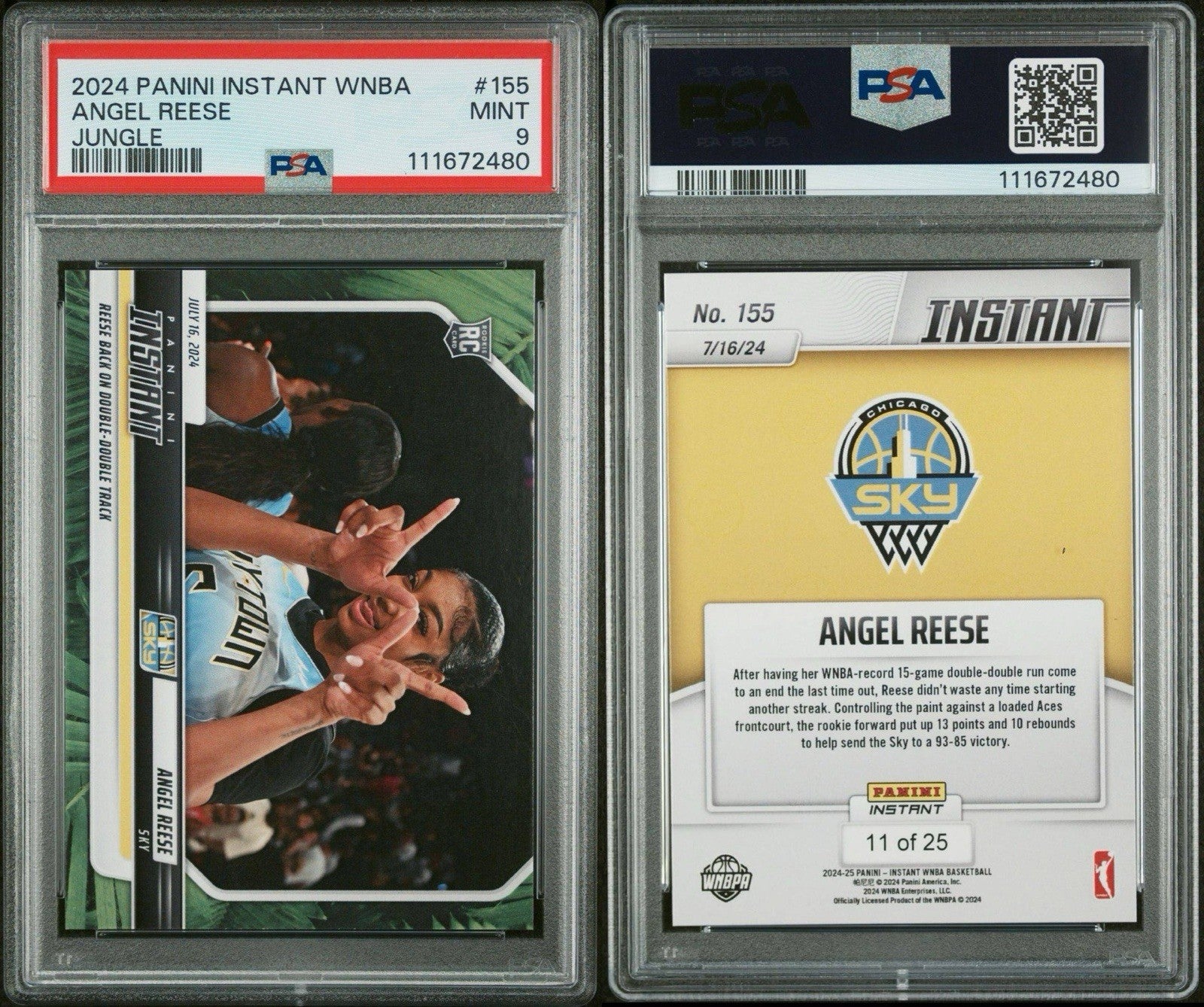 2024 Panini Instant WNBA #155 Angel Reese RC Jungle /25 - PSA 9