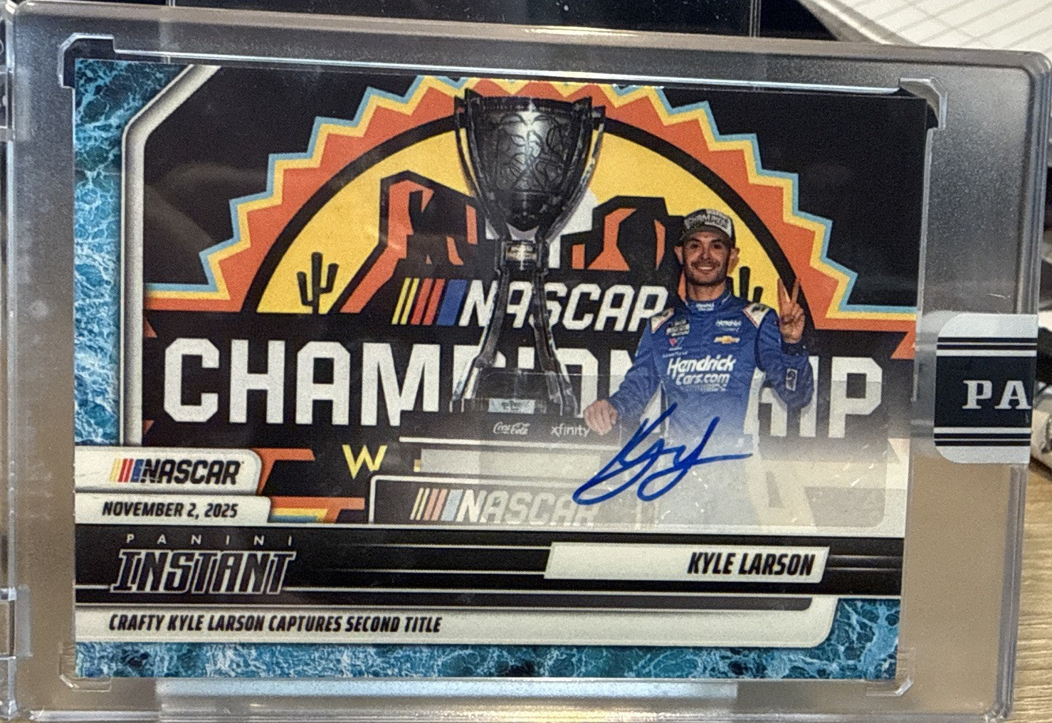 Kyle Larson - 2025 Panini Instant NASCAR #68 Auto Water Parallel 2/10 - Champ