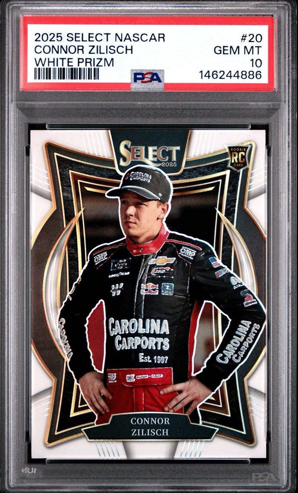 2025 Panini Select Grandstand White Prizm #d /99 Connor Zilisch #20 PSA 10 Gem