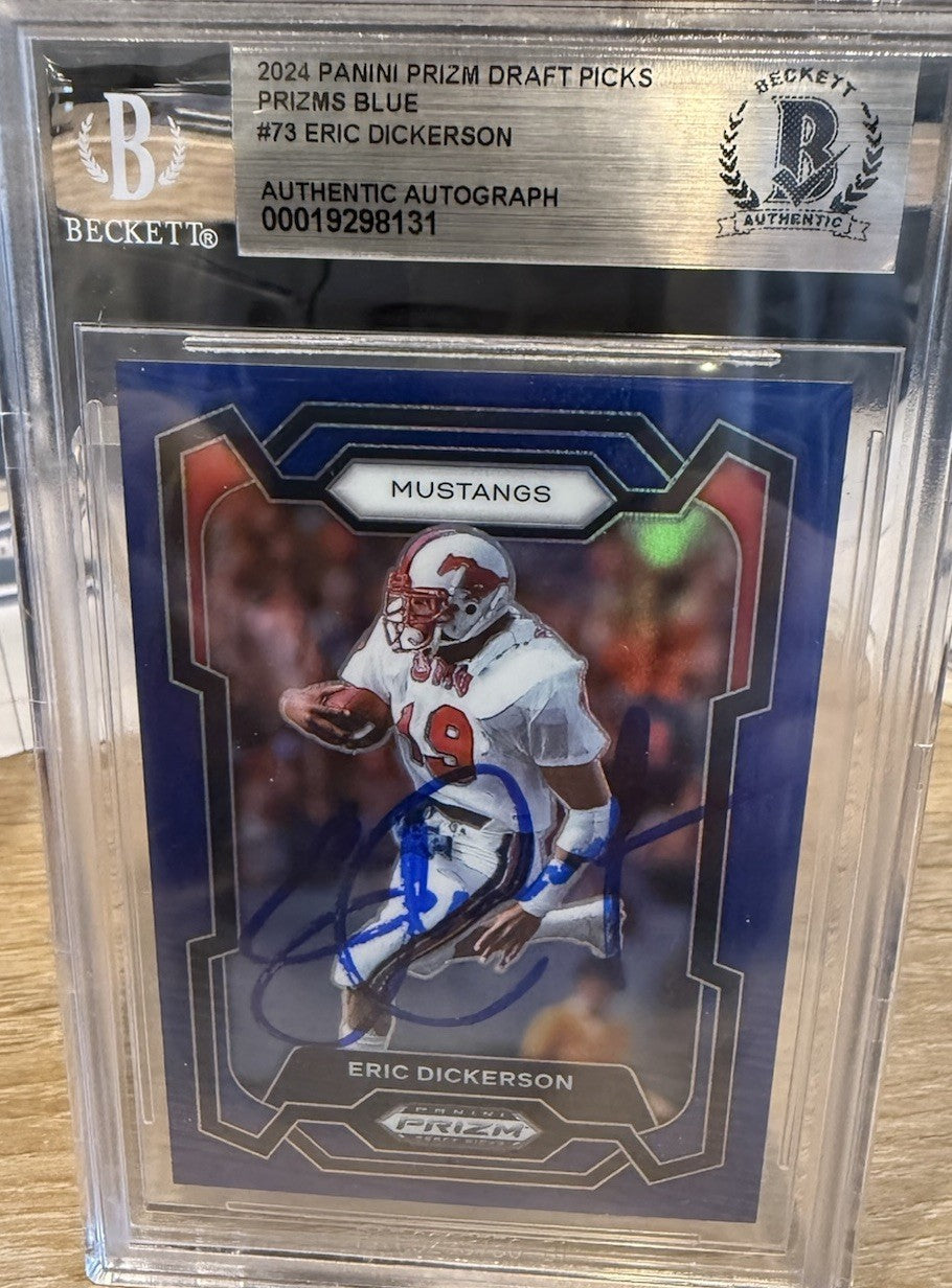 Signed Eric Dickerson 2024 Panini Prizm Draft Blue Prizm - Beckett BAS Slab