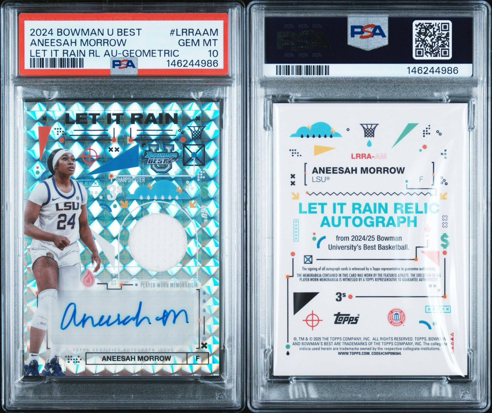 ANEESAH MORROW 2024-25 BOWMAN U BEST LET IT RAIN PATCH GEOMETRIC AUTO - PSA  10
