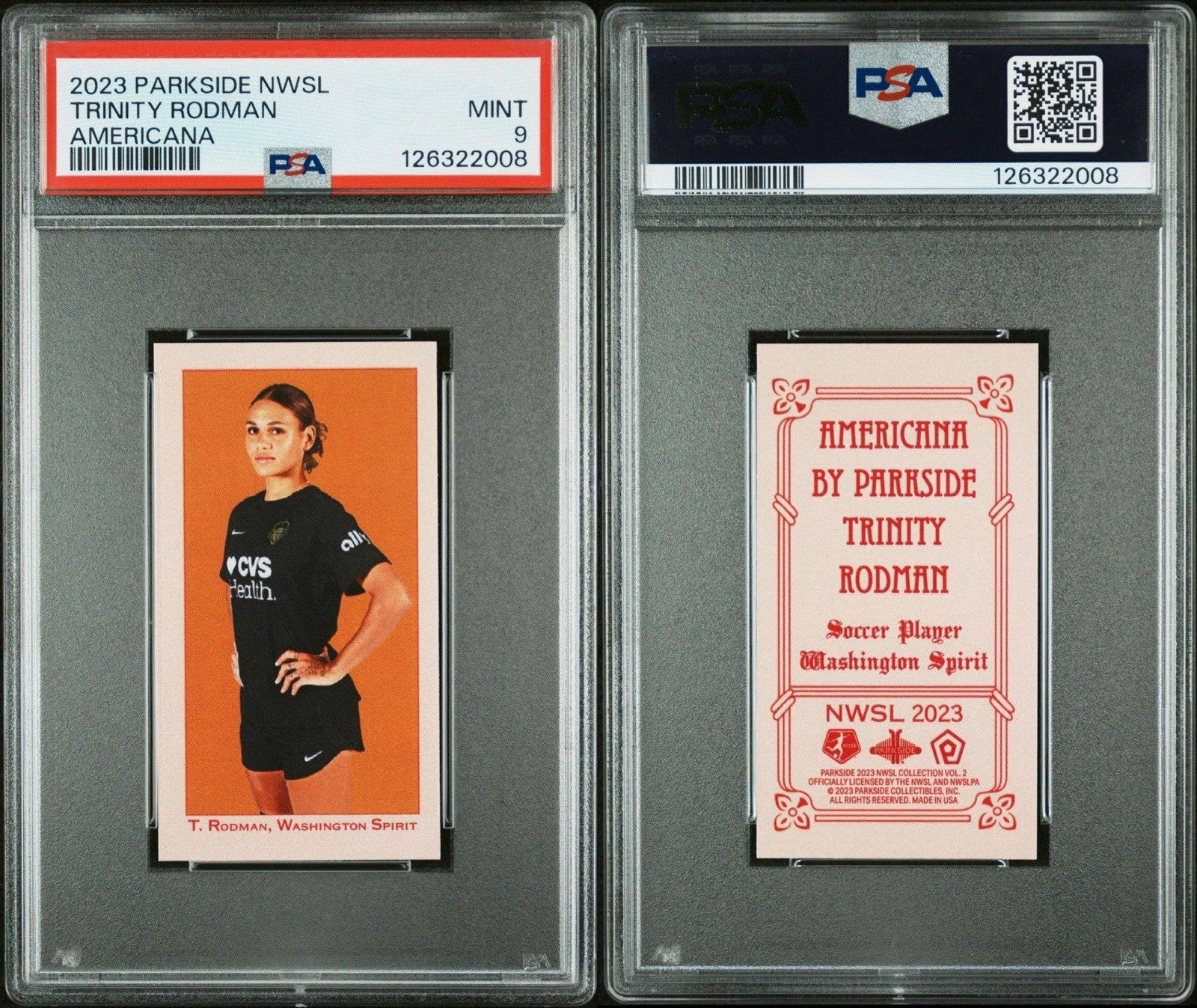 2023 Parkside NWSL Vol 2 Americana TRINITY RODMAN /445 Washington Spirit PSA 9