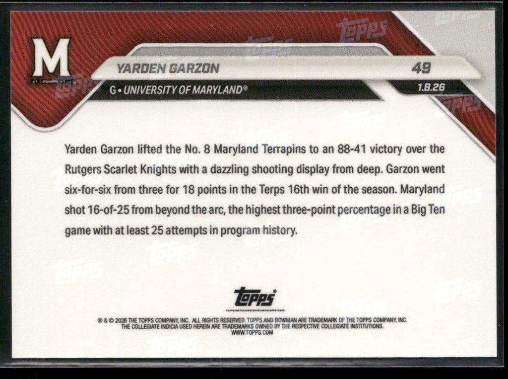 2025-26 Bowman U Now #49 Yarden Garzon Gold #/50
