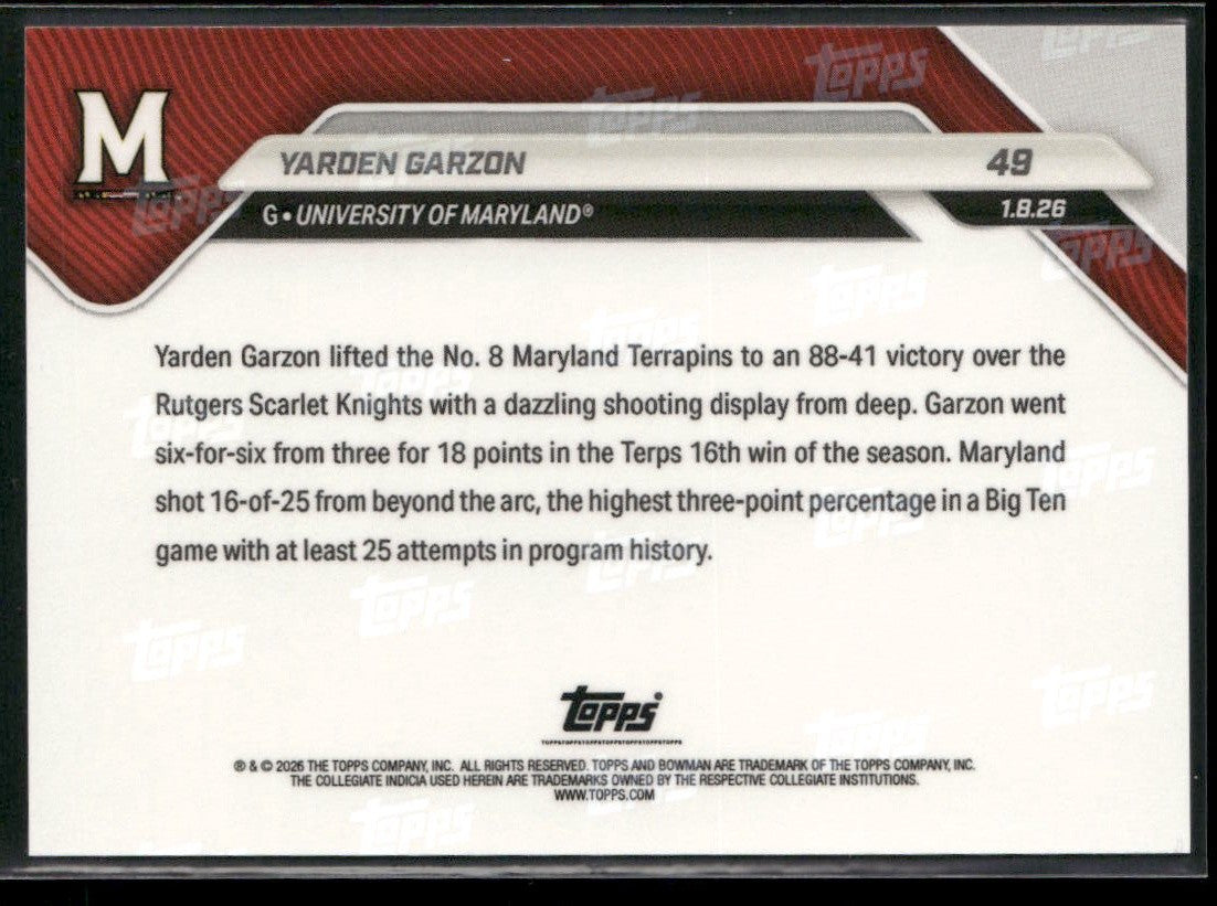 2025-26 Bowman U Now #49 Yarden Garzon Gold #/50
