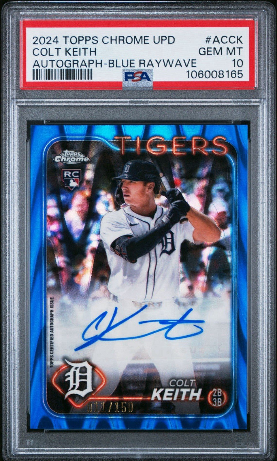 Colt Keith 2024 Topps Chrome Update Rookie Auto Blue Ray Wave /150 PSA 10 Gem MT