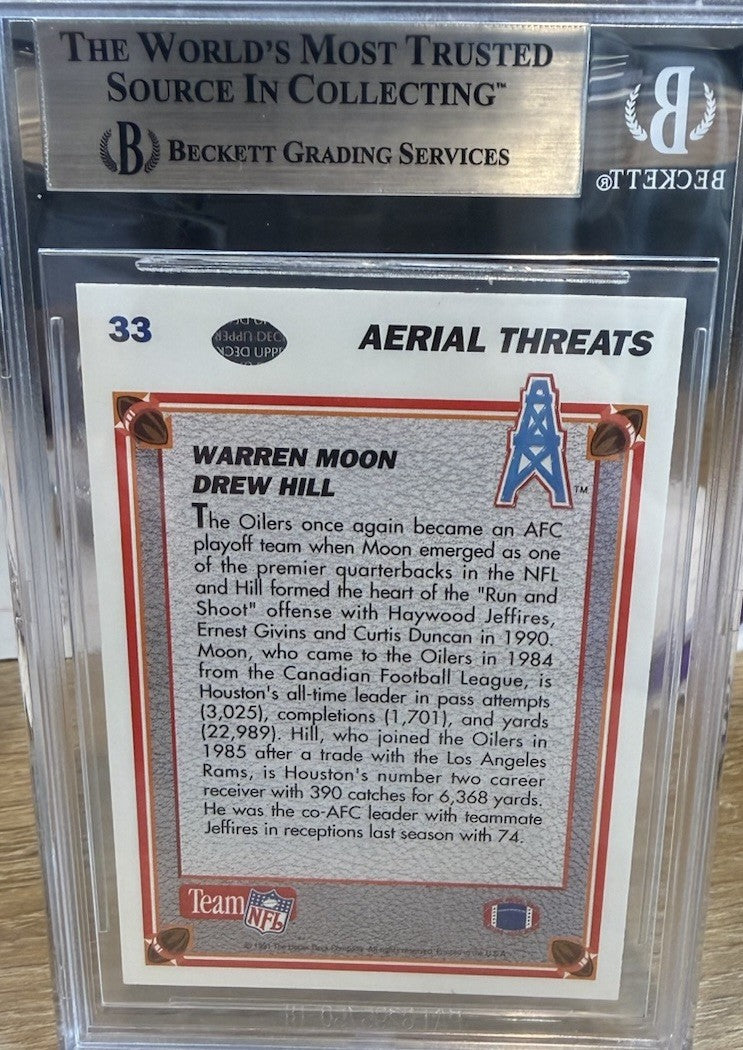 Warren Moon Signed 1991 Upper Deck Aerial Threats #33 - Beckett BAS encased HOF