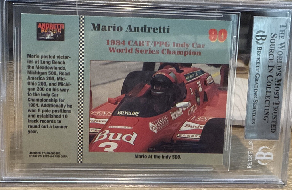 MARIO ANDRETTI Signed 1992 Collect A Card #90 Beckett BAS encased Indy Racing