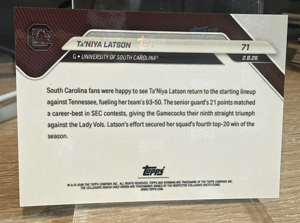 Ta’Niya Latson  ~ 2025-26 Bowman U Now #71 - Orange Foil #d /25