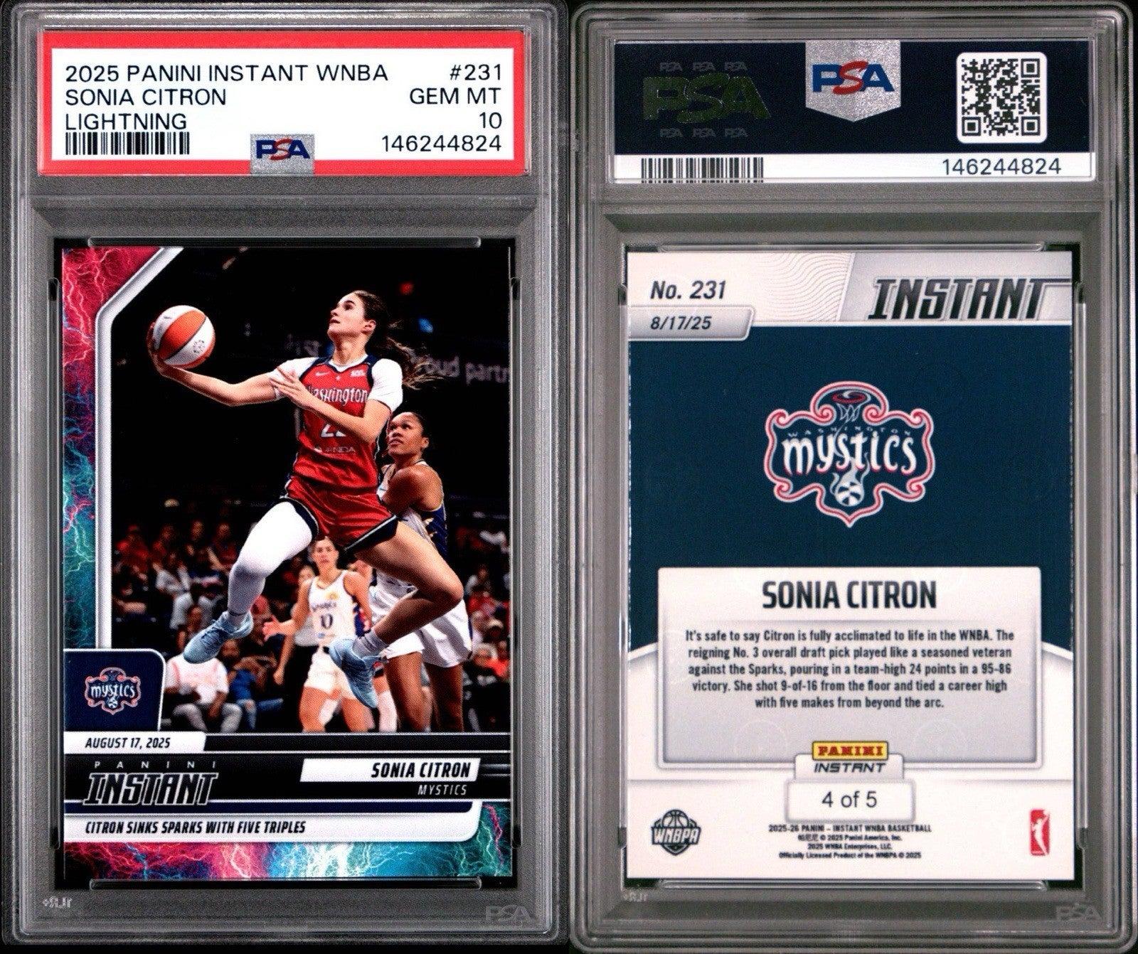 2025 Panini Instant WNBA Sonia Citron #231 Lightning /5 PSA 10 Gem