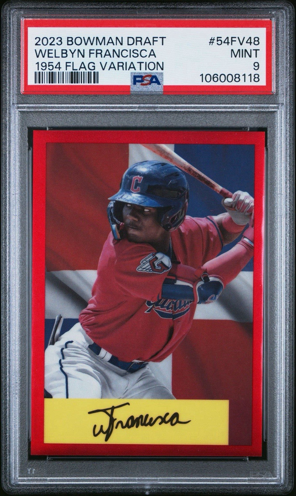 2023 Bowman Draft Welbyn Francisca 1954 Flag Variation #d /54 PSA 9 MT