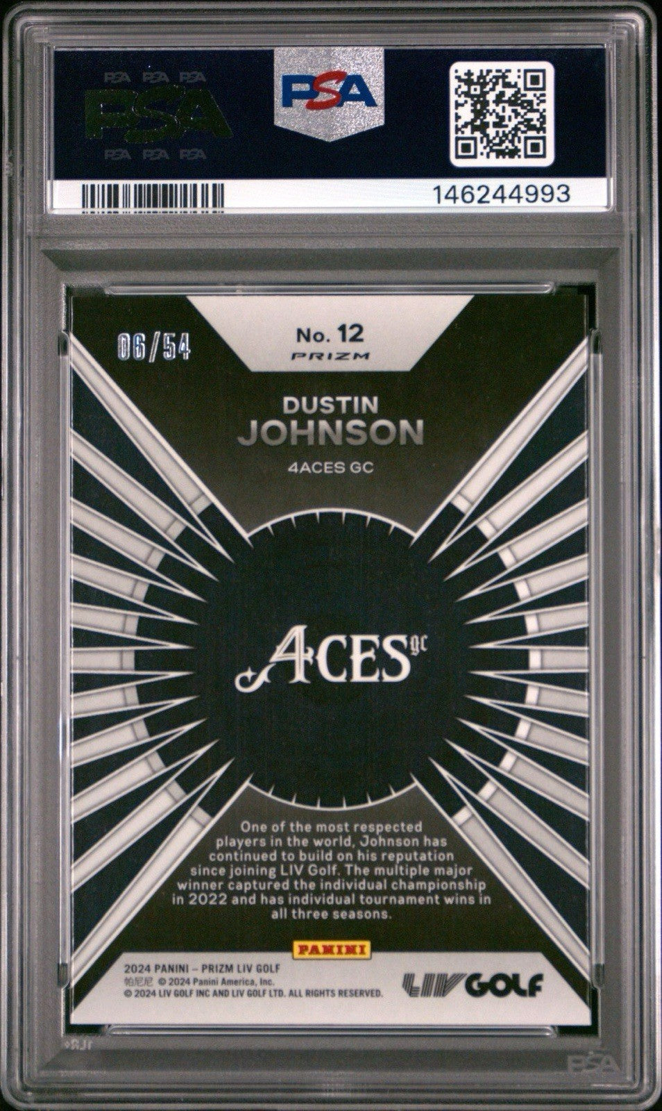 2024 Panini Prizm LIV Dustin Johnson - Dominance Green Mojo #/54 PSA 10
