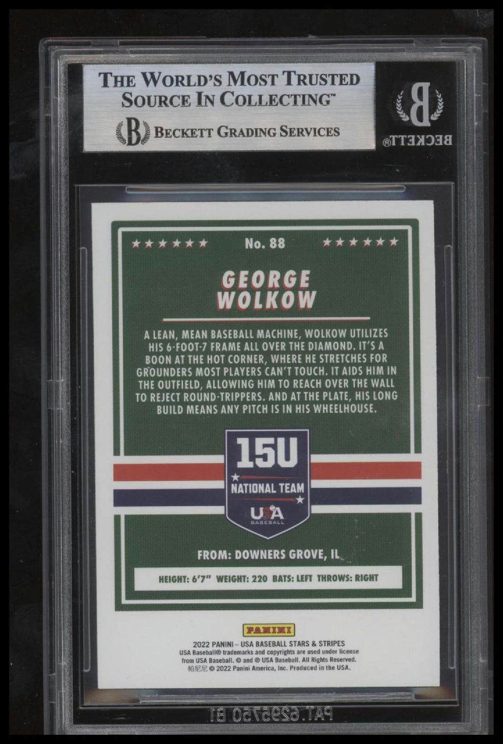 Signed 2022 Panini Stars & Stripes USA #88 George Wolkow - Beckett BAS Slab