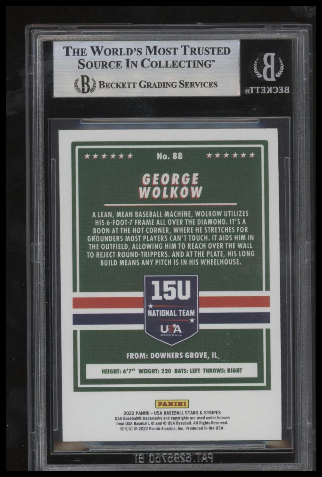 Signed 2022 Panini Stars & Stripes USA #88 George Wolkow - Beckett BAS Slab