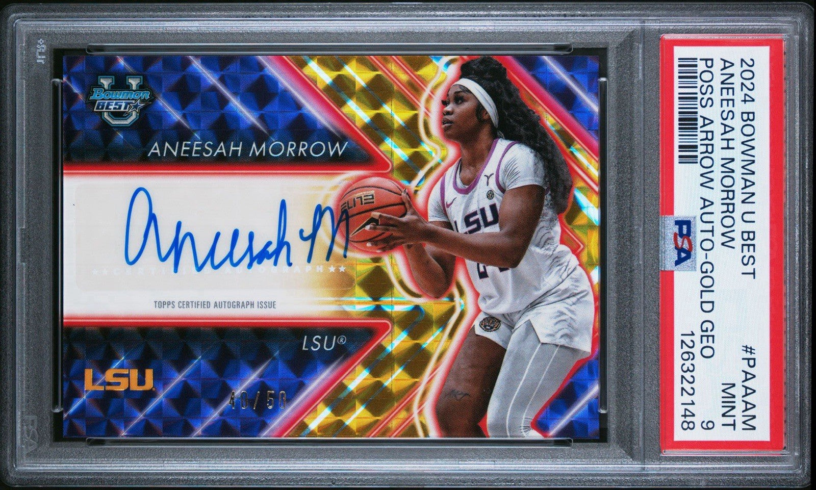 2024 Bowman's Best U #PAA-AM Aneesah Morrow Poss Arrow Auto Gold Geo /50 PSA 9