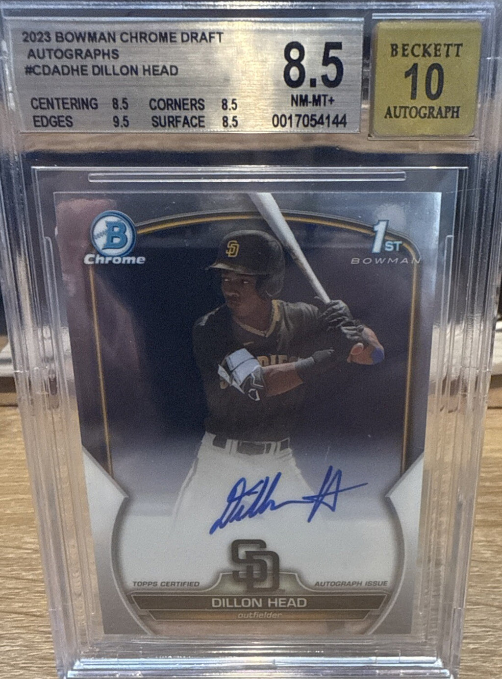 BGS 8.5 Auto 10 -2023 Bowman Draft Chrome Autograph Dillon Head 1st RC Auto