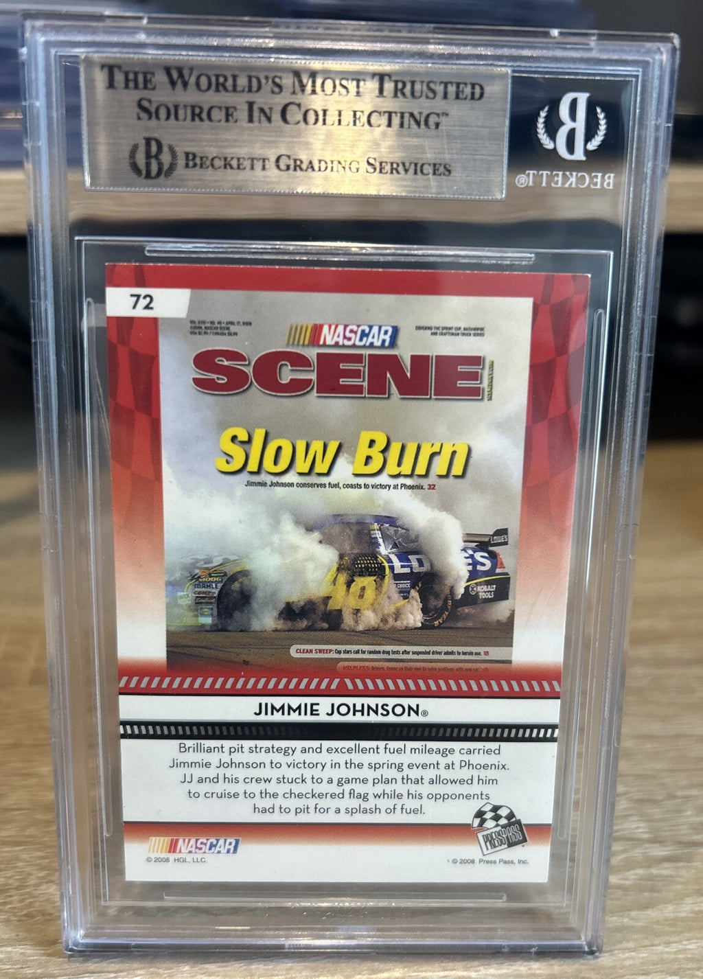2009 Press Pass JIMMIE JOHNSON #72 SIGNED AUTOGRAPH BECKETT BAS Slab