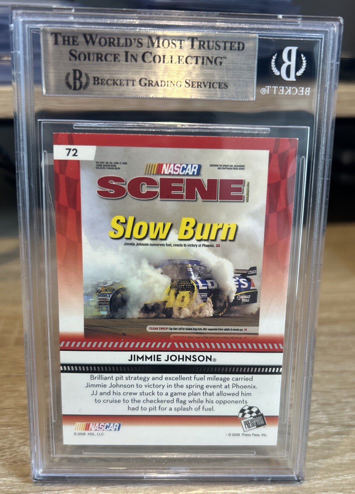 2009 Press Pass JIMMIE JOHNSON #72 SIGNED AUTOGRAPH BECKETT BAS Slab