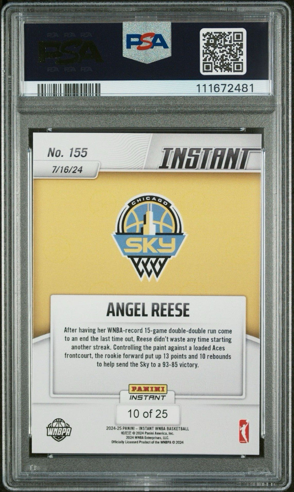 ANGEL REESE - 2024 PANINI INSTANT WNBA #155 - JUNGLE #d /25 PSA 10 Gem Mint