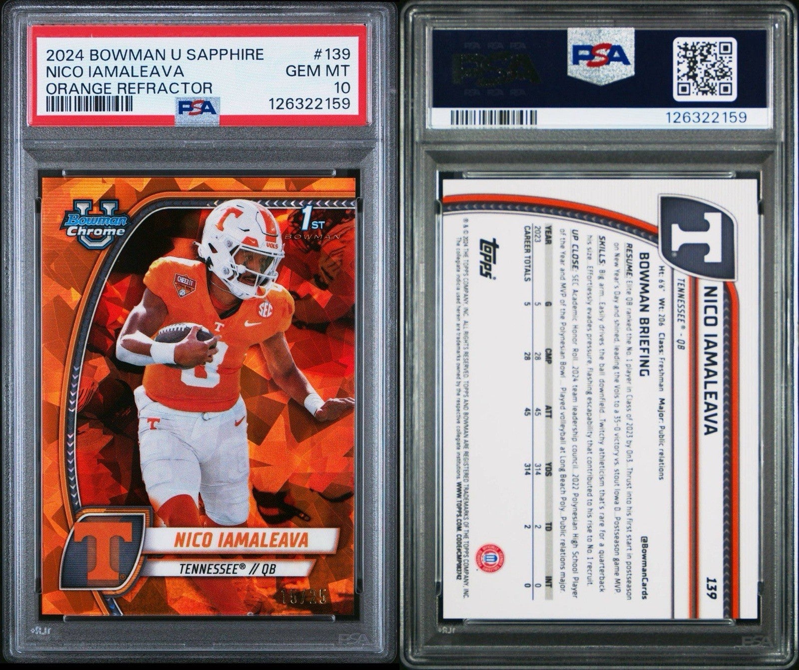 2024 Bowman Chrome Sapphire - Auto Nico Iamaleava #139 Orange /25 PSA 10