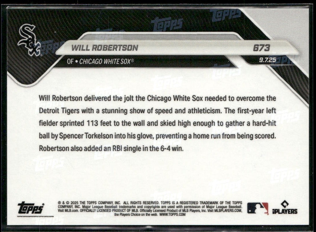2025 Topps Now #673 Will Robertson Gold Foil #/50