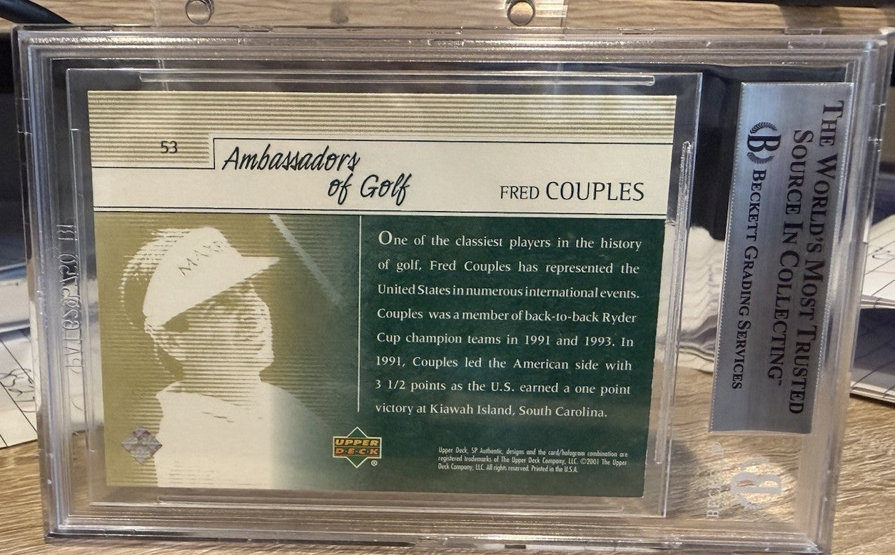 Signed Fred Couples - 2001 Upper Deck #183 - Beckett  BAS Slab