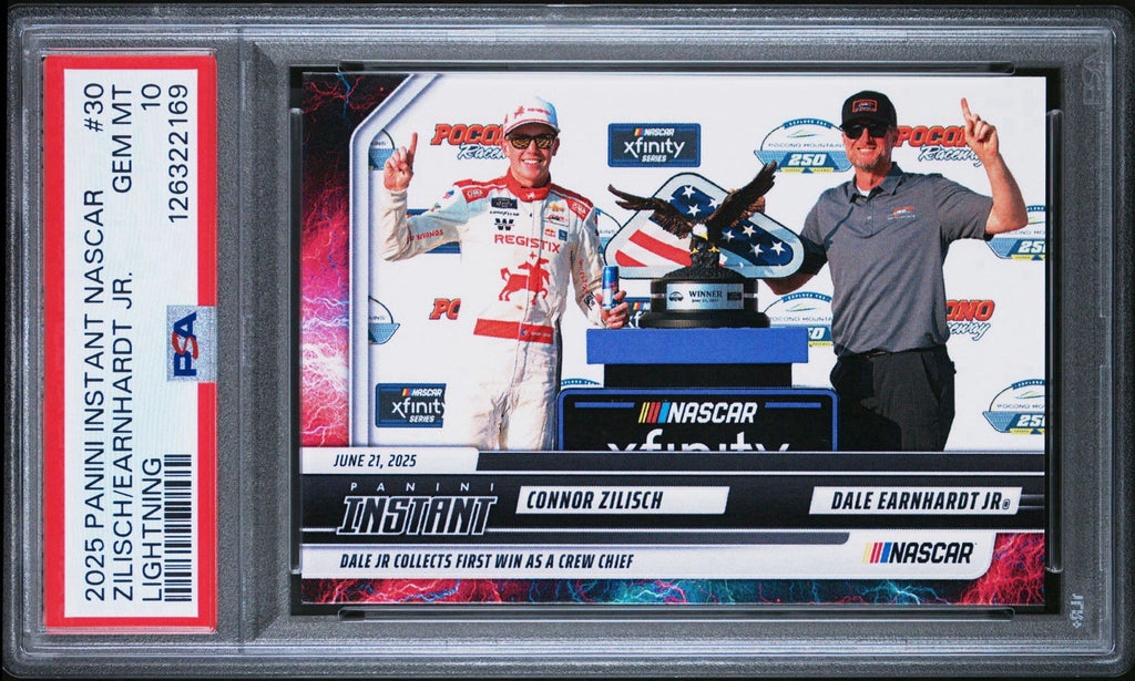 2025 Panini Instant #30 Dale Earnhardt Jr/Connor Zilisch Lightning /5 PSA 10 Gem