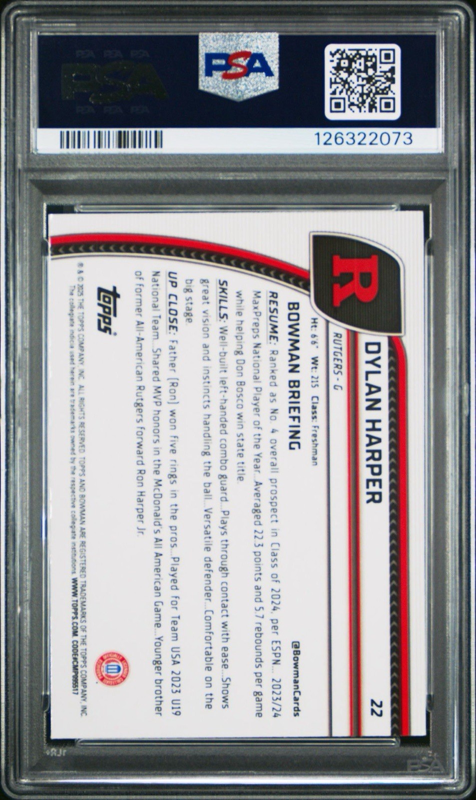 2025 Bowman Chrome Dylan Harper Yellow 1st Sapphire /75 PSA 9 Mint