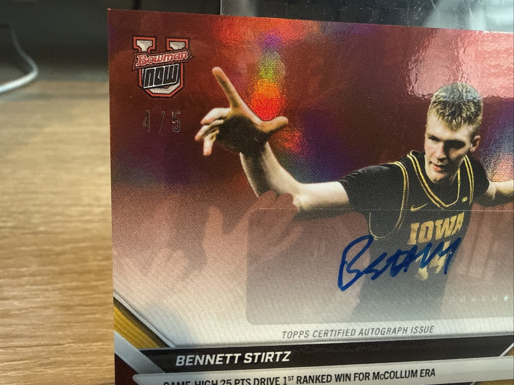 2025-26 Bowman U Now - Red Foil #77-A Bennett Stirtz - Auto #d /5 Ranked Win