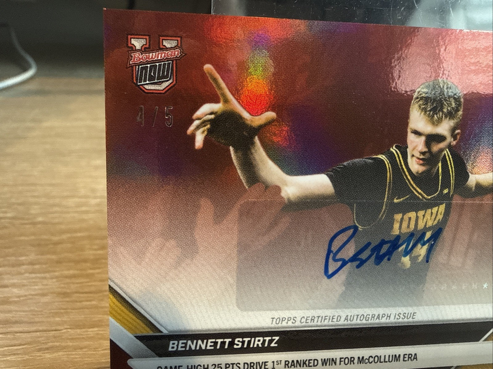 2025-26 Bowman U Now - Red Foil #77-A Bennett Stirtz - Auto #d /5 Ranked Win