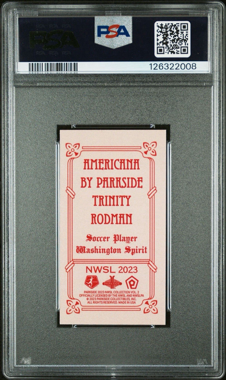 2023 Parkside NWSL Vol 2 Americana TRINITY RODMAN /445 Washington Spirit PSA 9
