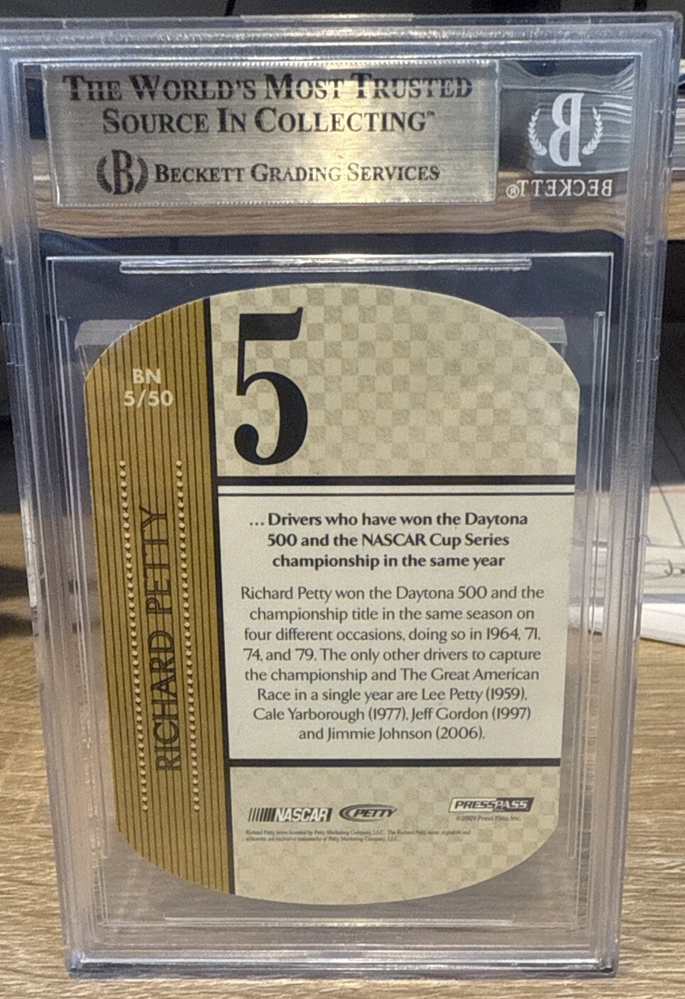 Signed Richard Petty 2010 Press Pass By The Numbers #5 Beckett BAS Slab