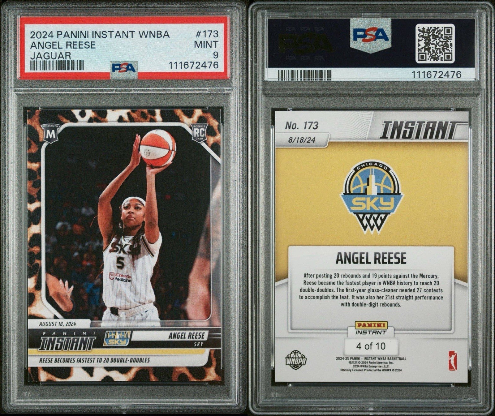 2024 Panini Instant WNBA #173 Angel Reese RC Jaguar /10 Rookie Record PSA 9