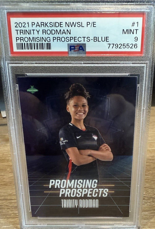 2021 PARKSIDE NWSL PREMIER ED PROMISING PROSPECTS BLUE #1 TRINITY RODMAN PSA 9