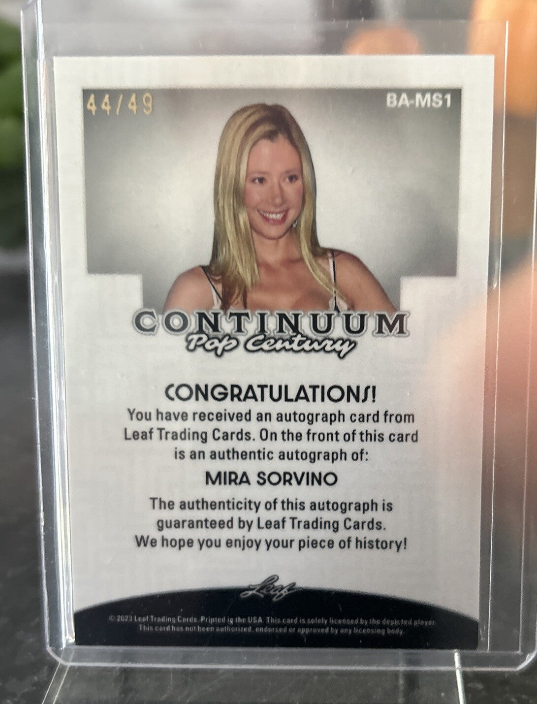"Romy" Mira Sorvino 2024 Leaf Continuum Pop Century RED Autograph Auto #'d 44/49